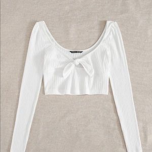 white long sleeve tie top